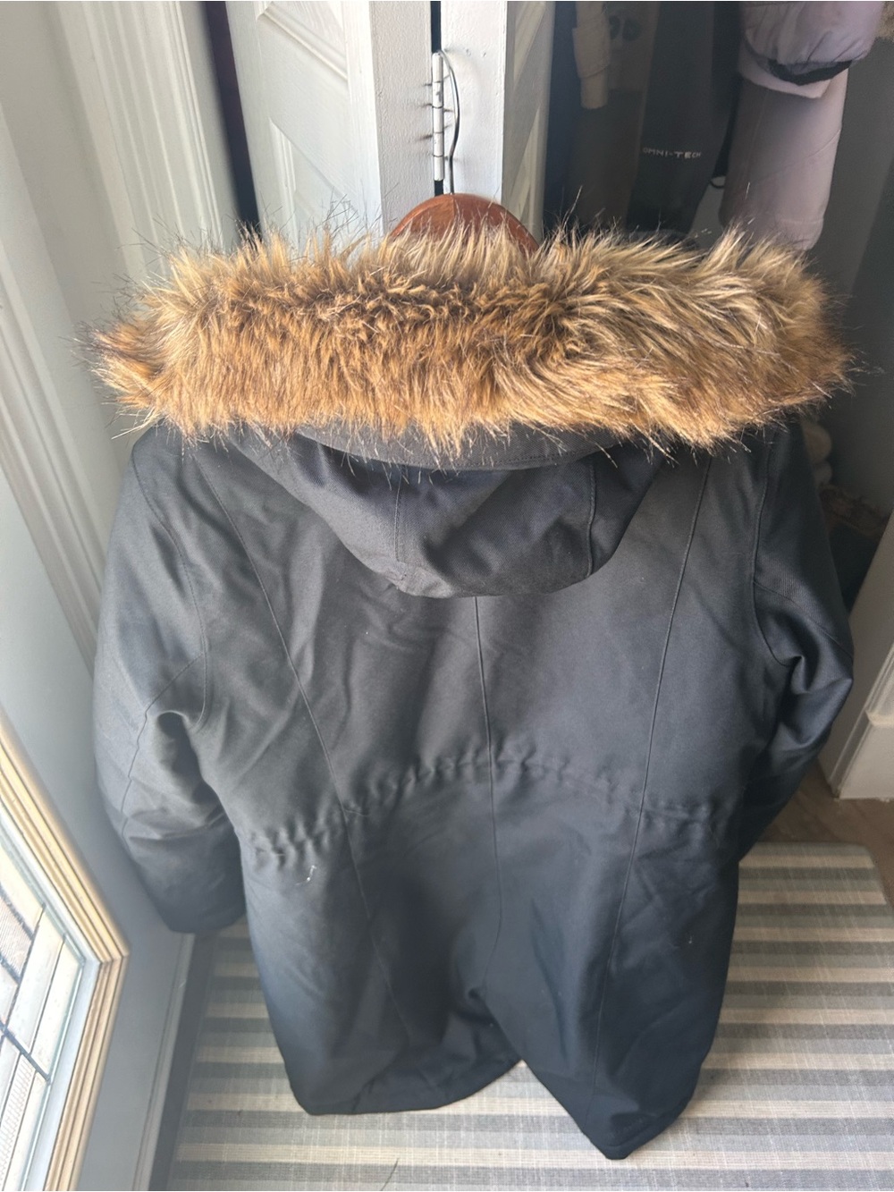 Women’s Black Parka Jacket with Faux Fur Hood